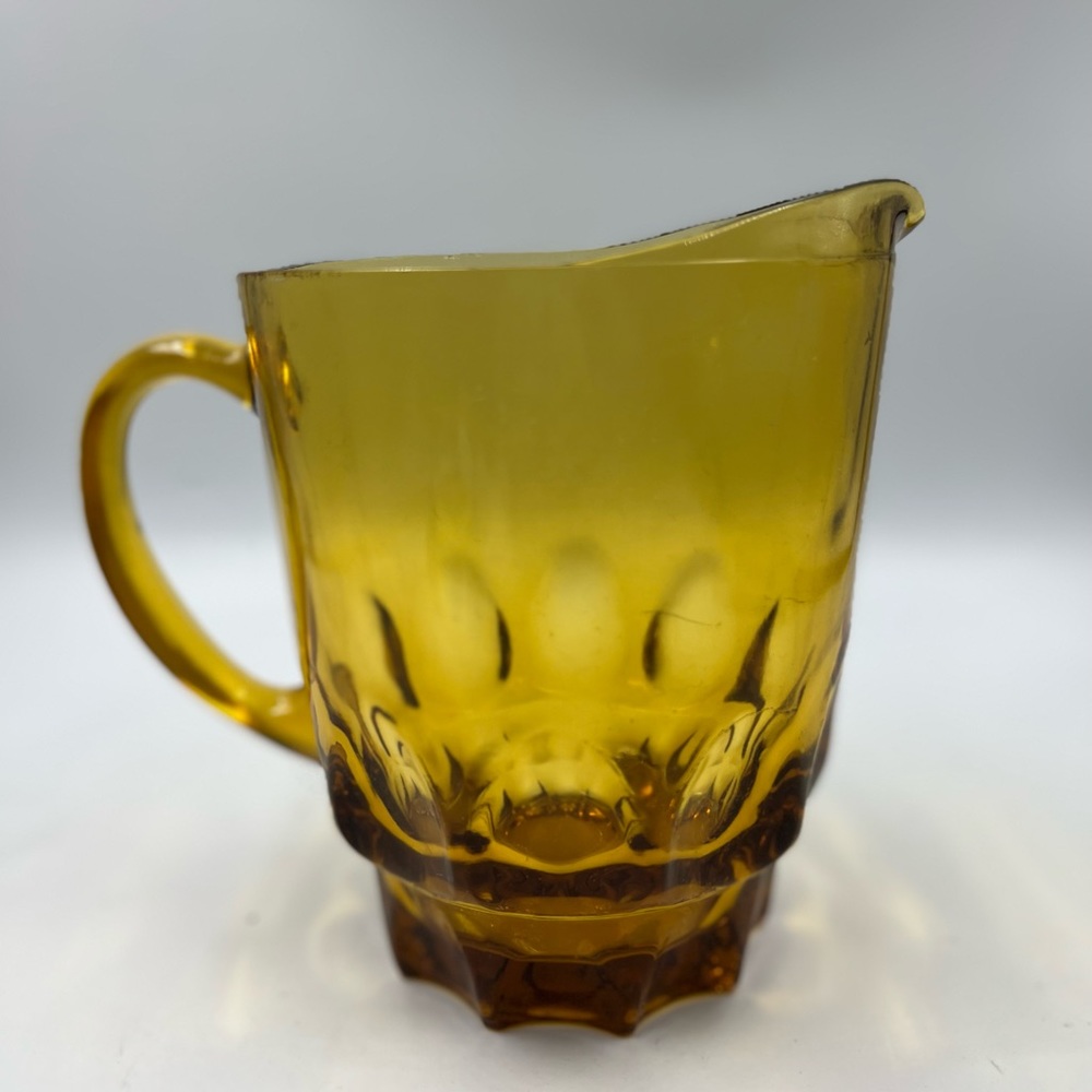 HAZEL ATLAS Continental Can Co Glass PITCHER AMBER Thumbprint Bar Cart Artist - Picture 1 of 5